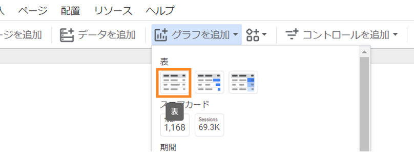 Looker Studio ＞ グラフを追加 ＞ 表